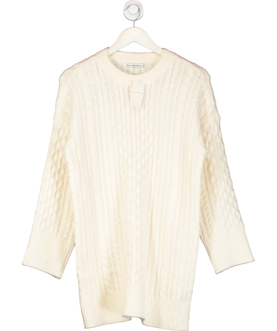 Abercrombie & Fitch Cream Madeline Crew Neck Cable Knit Sweater Mini Dress UK S