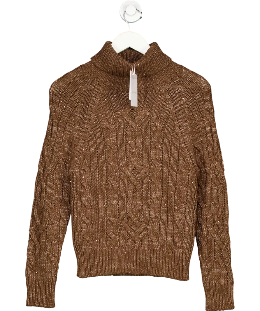 asta Resort Brown Elsa Cable Knit Sweater - Tobacco Sequin UK S