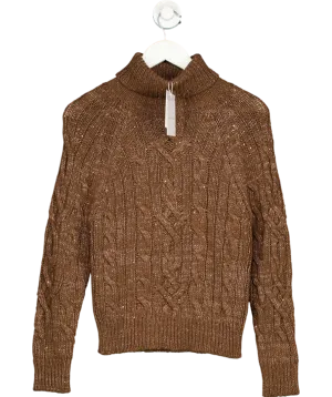 asta Resort Brown Elsa Cable Knit Sweater - Tobacco Sequin UK S