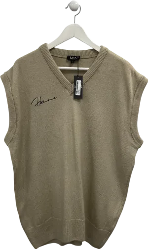 boohooMan Beige Oversized Homme Brushed Rib Knit Vest UK S