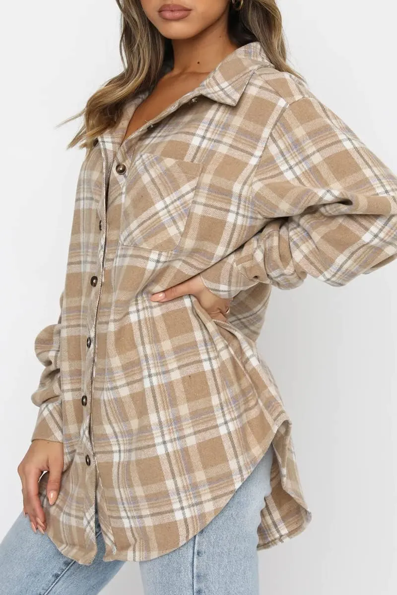 CHYRII Women's Casual Flannel Plaid Shacket Button Down Long Sleeve Shirt Jacket Coats with Pockets