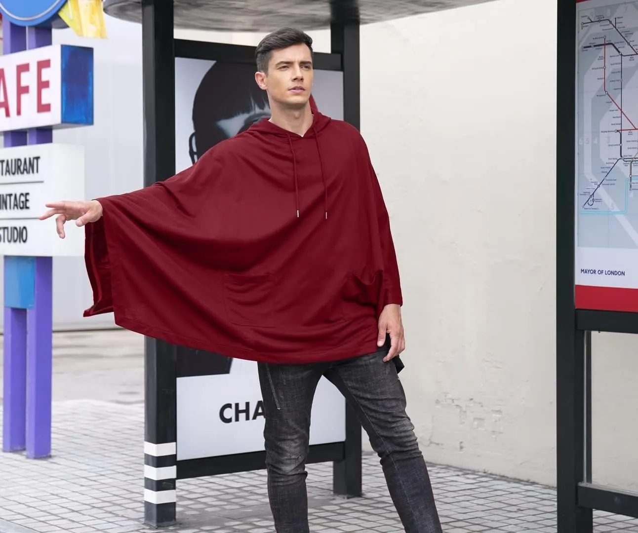 COOFANDY Unisex Casual Hooded Poncho Cape Cloak Fashion Coat Hoodie Pullover with Pocket