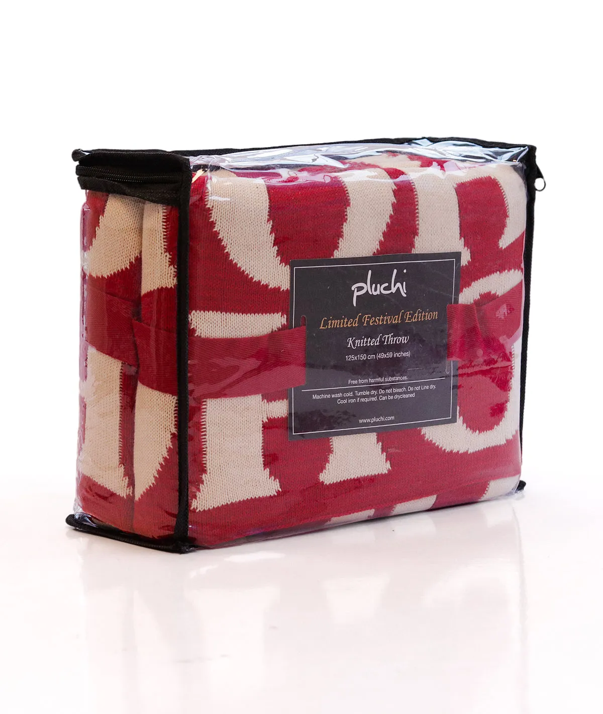 Ho Ho Red & Natural Color 100% Cotton Knitted All Season AC Throw Blanket