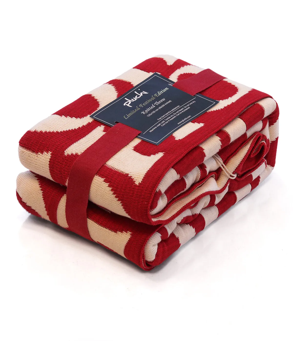 Ho Ho Red & Natural Color 100% Cotton Knitted All Season AC Throw Blanket