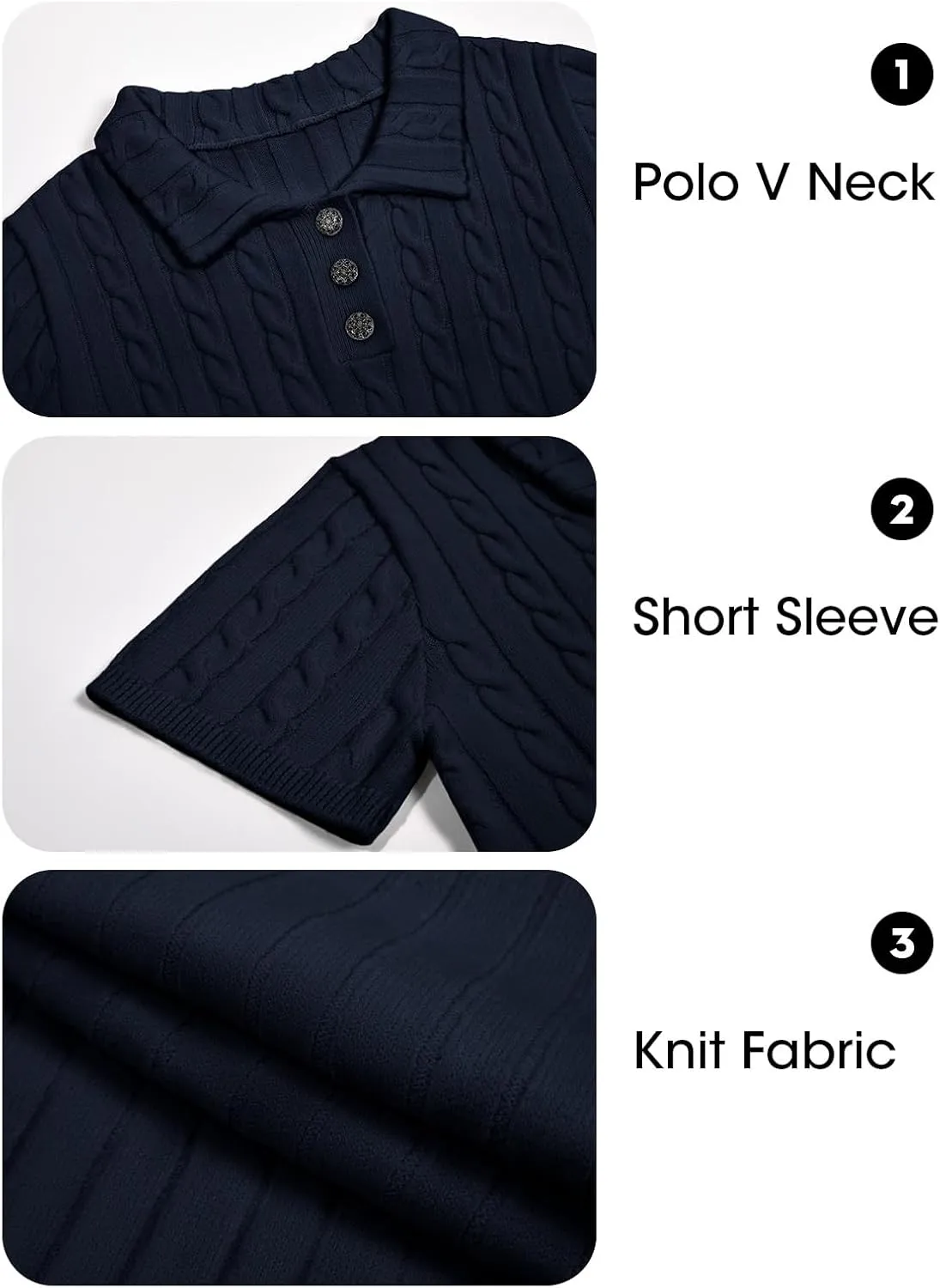 Imily Bela Womens Short Sleeve Sweater Business Casual Polo V Neck Shirts Lightweight Cable Knit Pullover Summer Tops