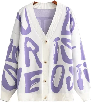 JASCLS Women's Cable Knit Long Sleeve Cardigan V-Neck Button Down Embroidery Chunky Oversized Sweater Outwear