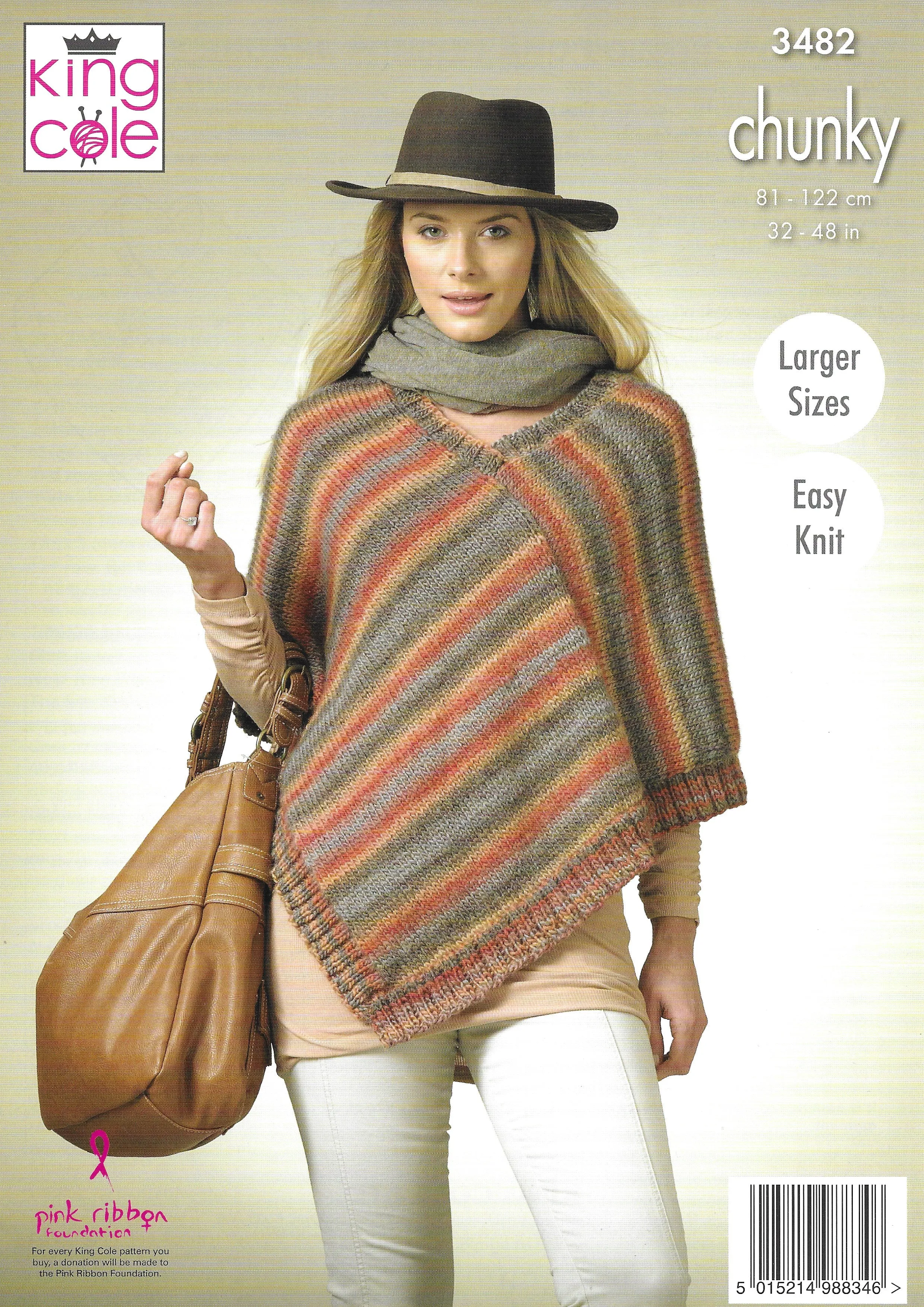 King Cole 3482 Women's Square Poncho and Pointed Poncho, Easy Knit, Larger Sizes, Chunky Knitting Pattern