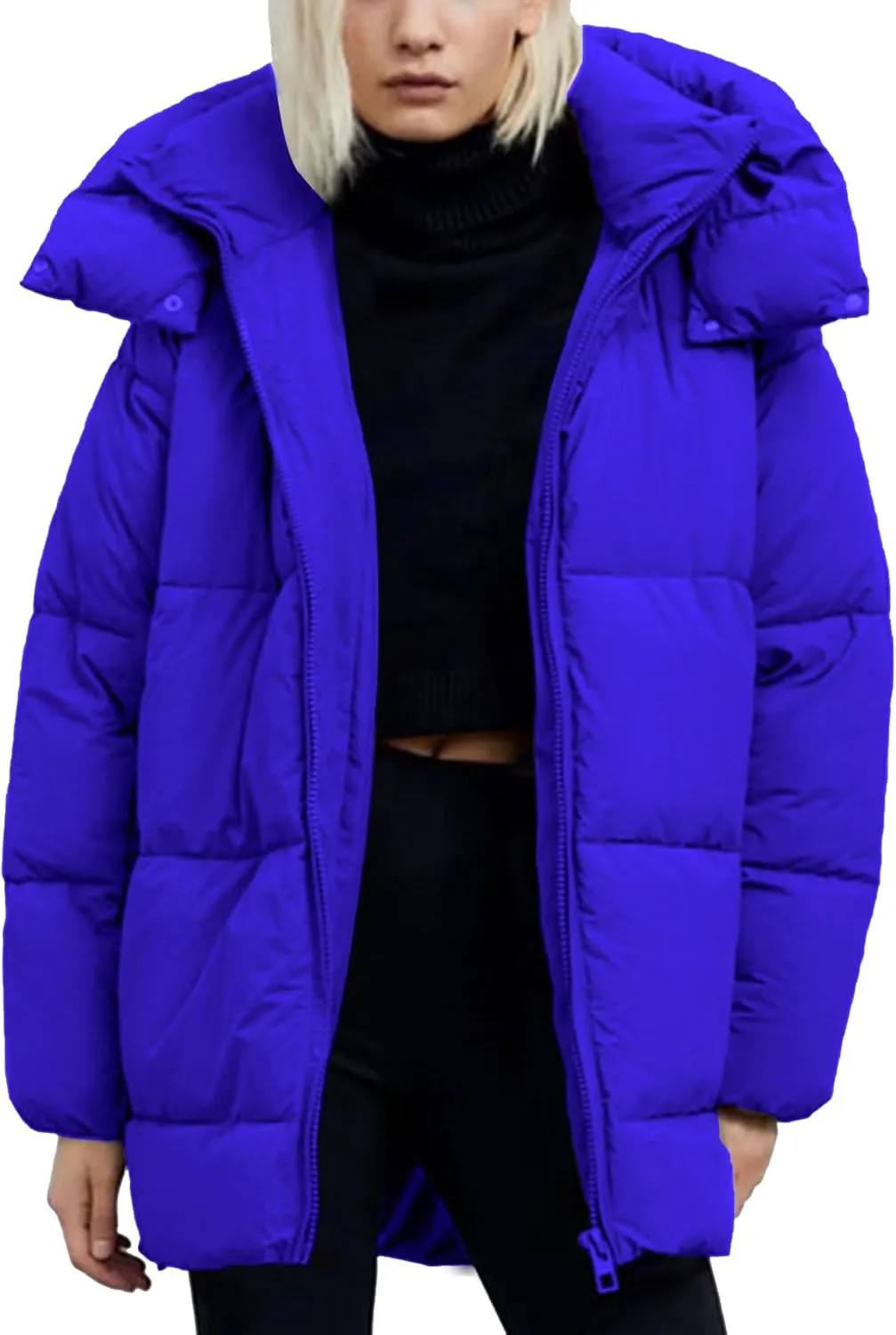 Kissonic Women's Warm Winter Coat Hooded Puffer Jacket Full Zip Long Puffer Coat with Pockets