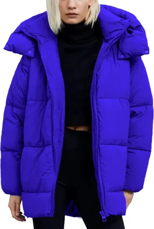 Kissonic Women's Warm Winter Coat Hooded Puffer Jacket Full Zip Long Puffer Coat with Pockets