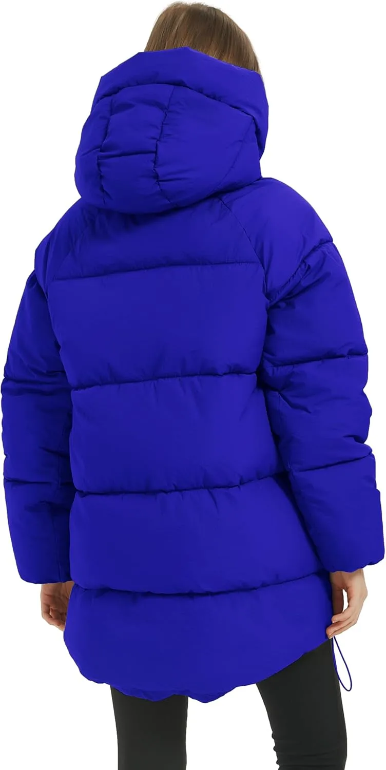 Kissonic Women's Warm Winter Coat Hooded Puffer Jacket Full Zip Long Puffer Coat with Pockets