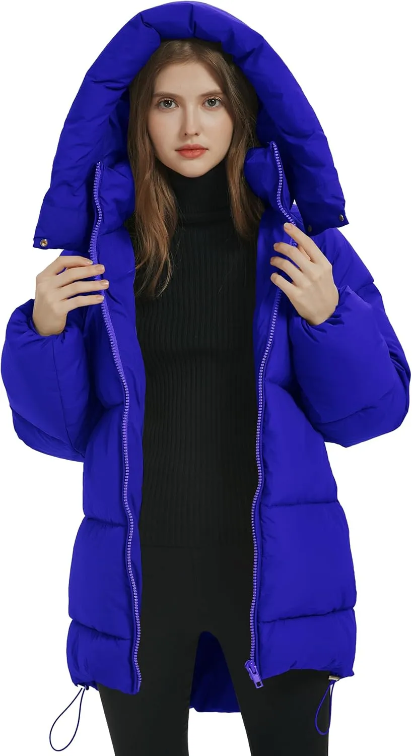 Kissonic Women's Warm Winter Coat Hooded Puffer Jacket Full Zip Long Puffer Coat with Pockets