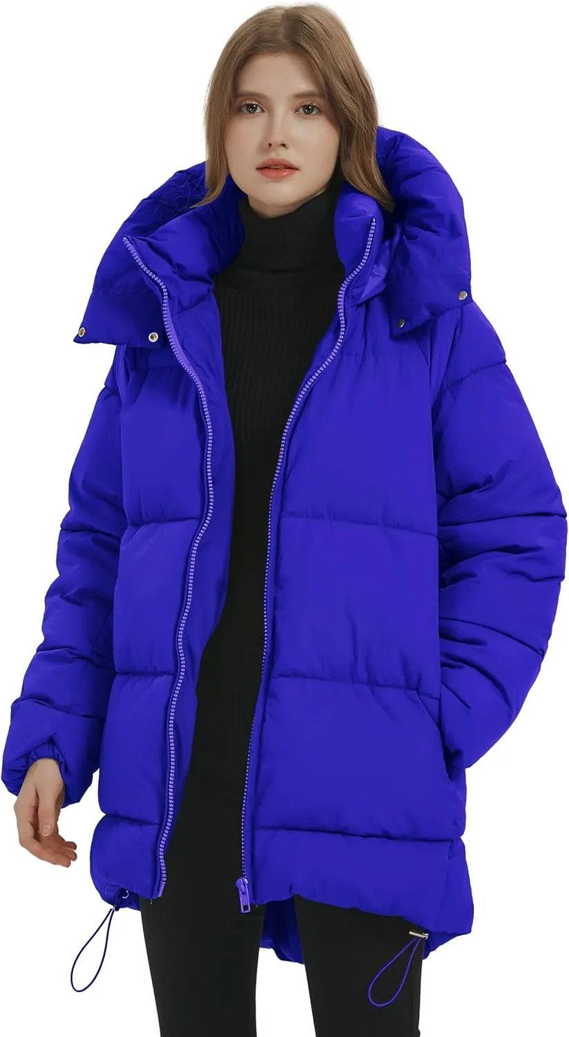 Kissonic Women's Warm Winter Coat Hooded Puffer Jacket Full Zip Long Puffer Coat with Pockets