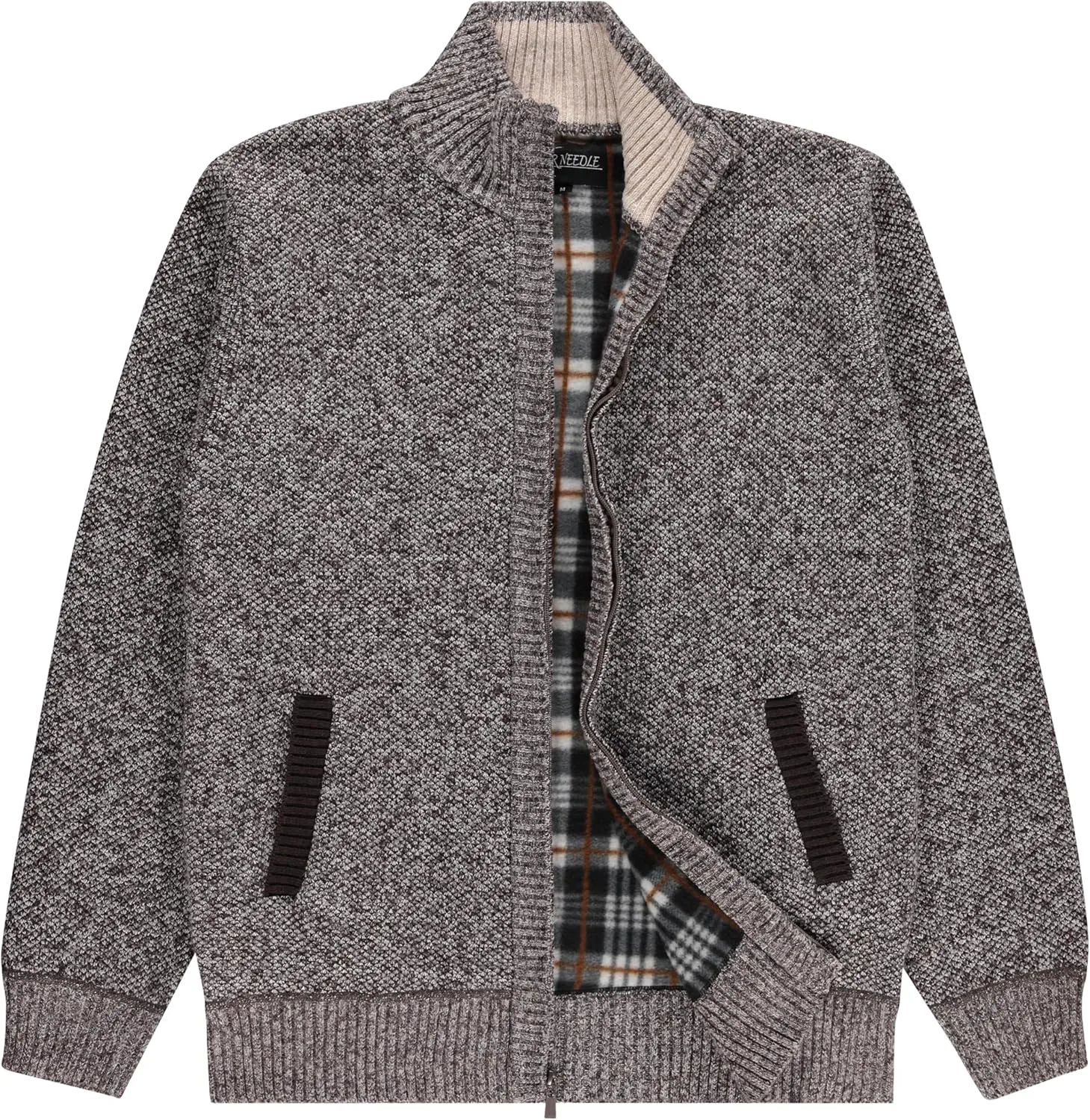 Men's Shawl Collar Cable Knit Cardigan Sweater, Full Zip Sherpa Lined, with Pockets