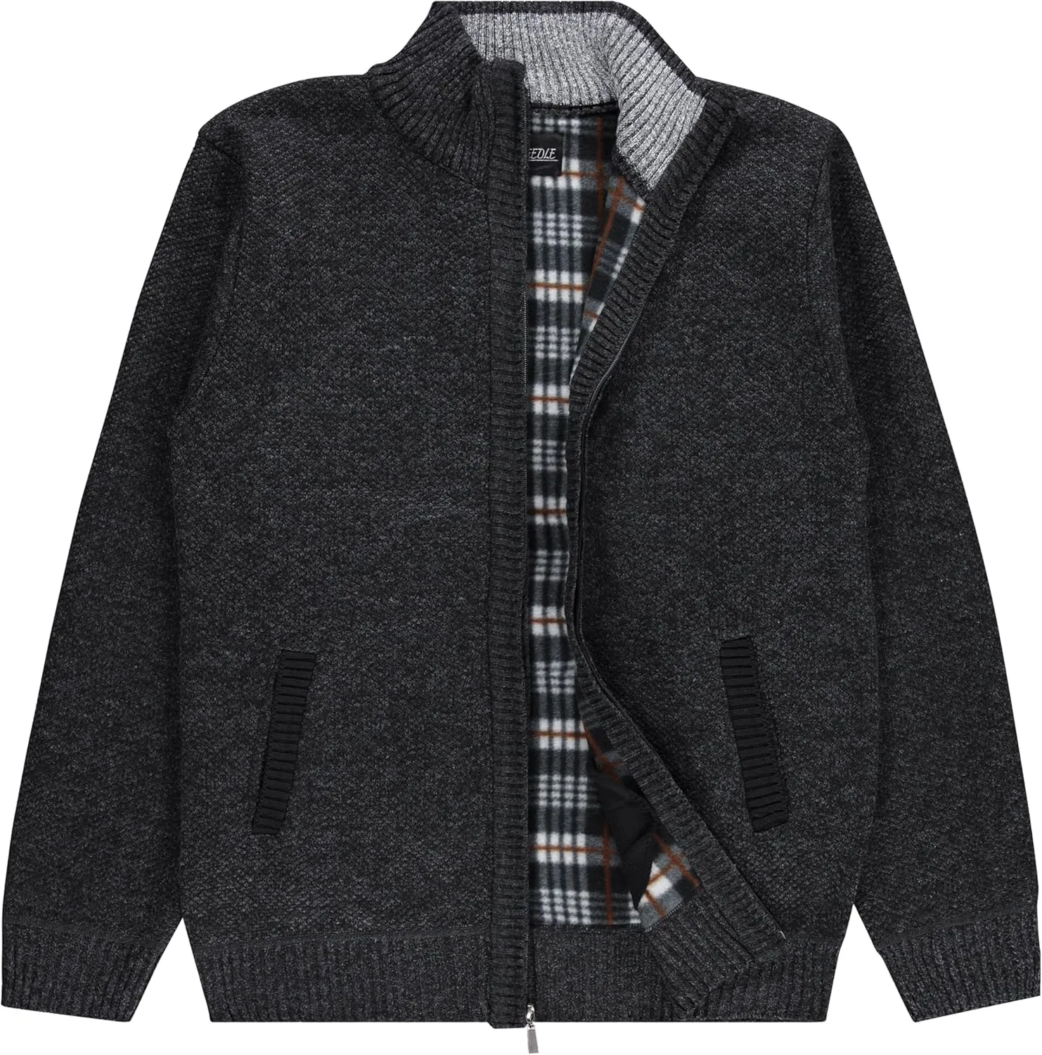 Men's Shawl Collar Cable Knit Cardigan Sweater, Full Zip Sherpa Lined, with Pockets