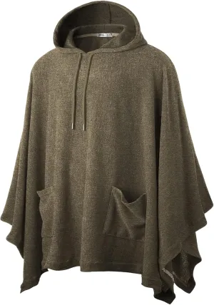 Ohoo Men's Hooded Poncho Cape Cloak Fashion Hoodie Pullover with Pocket