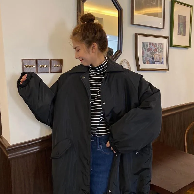 Oversized Solid Colors Black Aesthetic Quilted Jacket