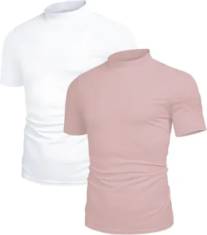 Poriff Men's Casual Mock Turtleneck Pullover Tops Short Sleeve Slim Fit T-Shirts Basic Solid Color Tees