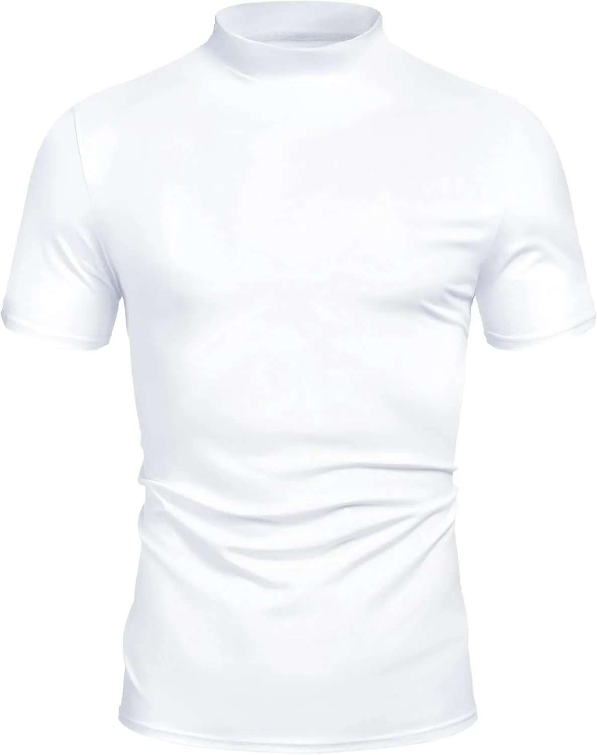 Poriff Men's Casual Mock Turtleneck Pullover Tops Short Sleeve Slim Fit T-Shirts Basic Solid Color Tees