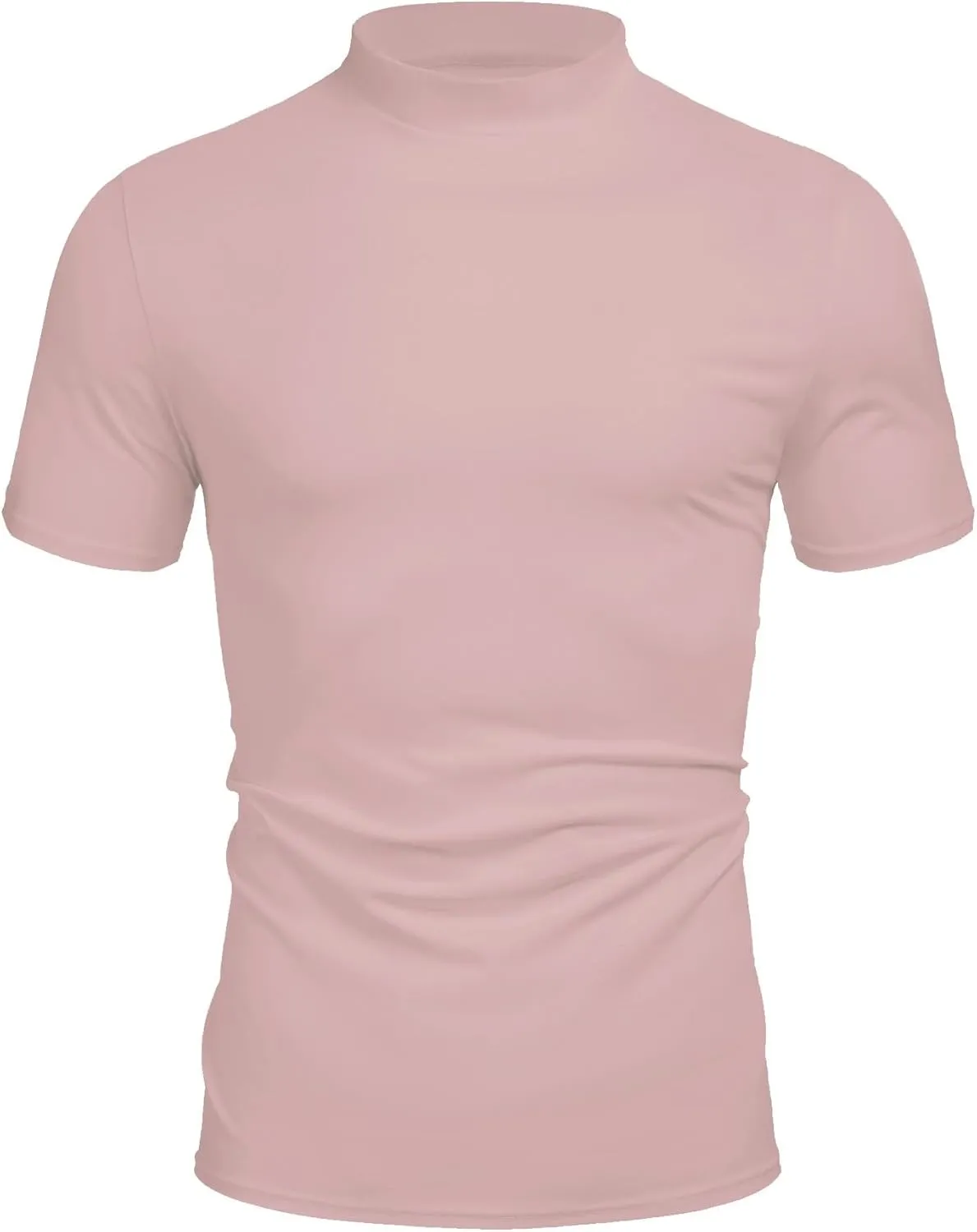 Poriff Men's Casual Mock Turtleneck Pullover Tops Short Sleeve Slim Fit T-Shirts Basic Solid Color Tees