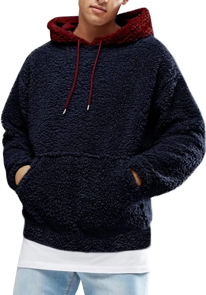 Runcati Mens Fuzzy Sherpa Pullover Hoodie Sweatshirts Long Sleeve Sport Front Pocket Military Fall Outwear Winter Hooded