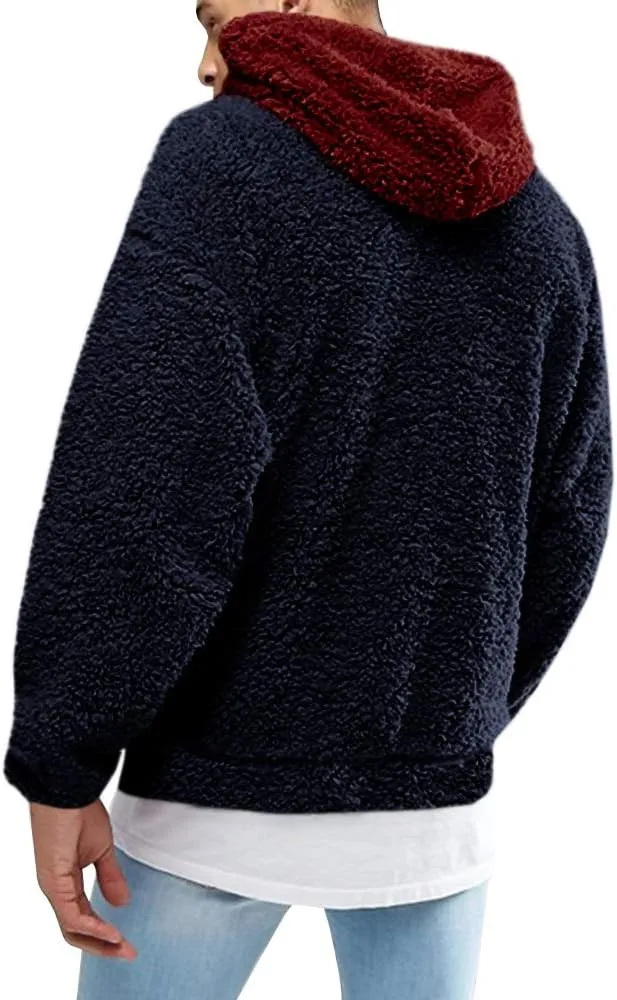 Runcati Mens Fuzzy Sherpa Pullover Hoodie Sweatshirts Long Sleeve Sport Front Pocket Military Fall Outwear Winter Hooded