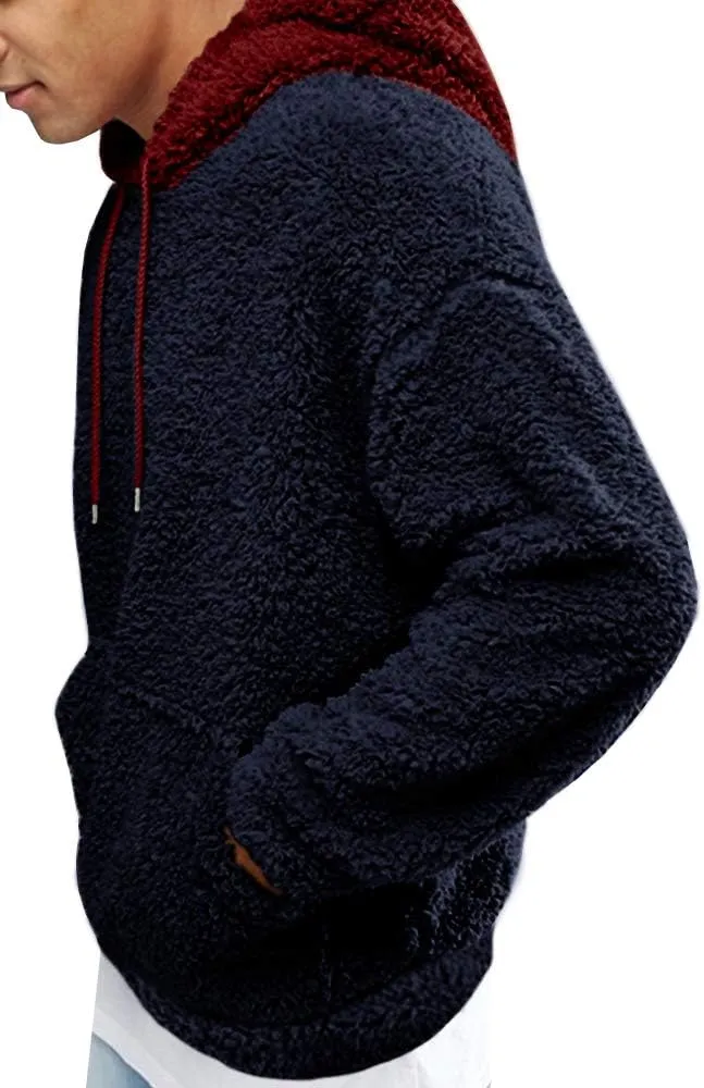 Runcati Mens Fuzzy Sherpa Pullover Hoodie Sweatshirts Long Sleeve Sport Front Pocket Military Fall Outwear Winter Hooded