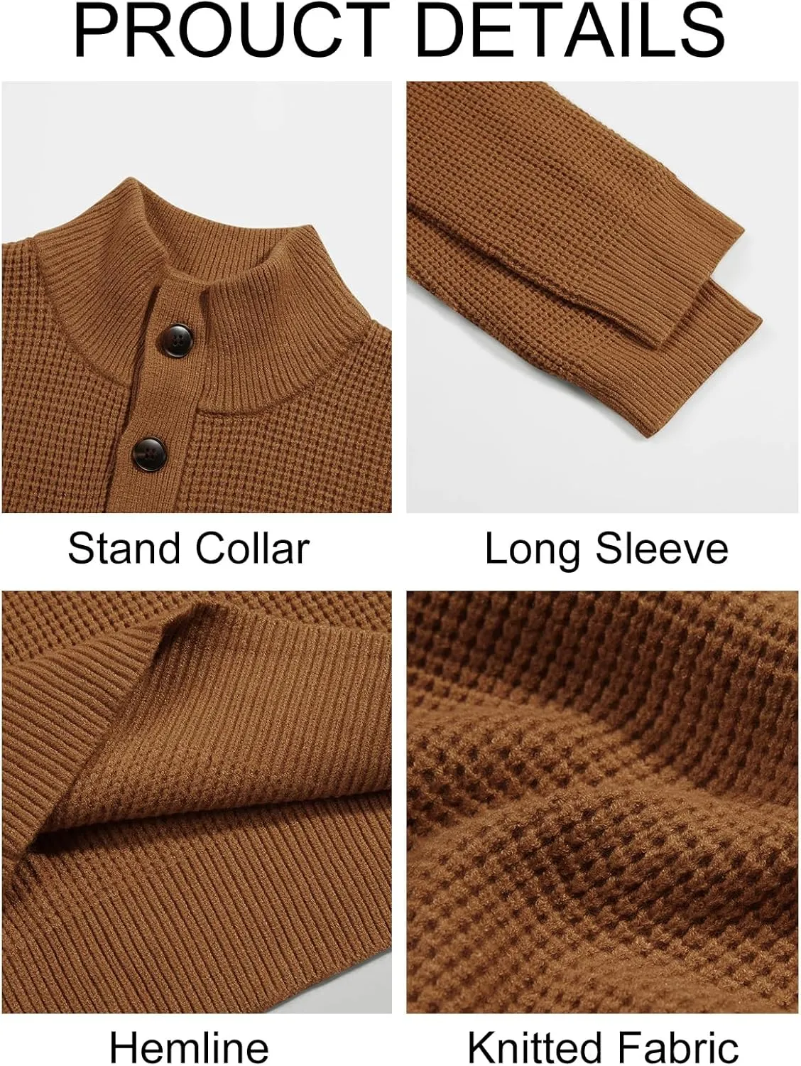 Runcati Mens Pullover Sweater Knitted Quarter Button Stand Collar Casual Thermal Henley Sweaters