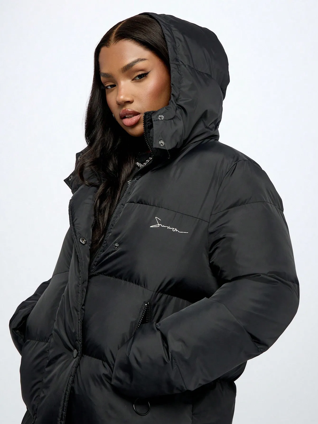 SUMWON WOMEN Longline Hooded Puffer Jacket