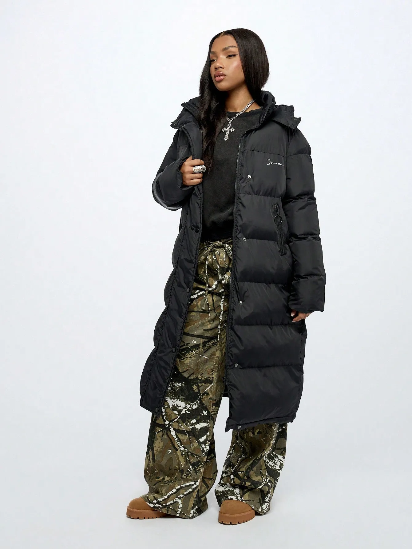 SUMWON WOMEN Longline Hooded Puffer Jacket