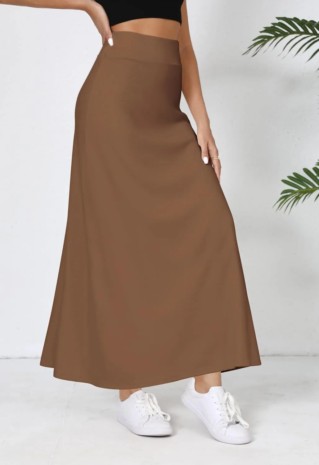 Urban CoCo Elastic Waist A-Line Long Maxi Skirt Below Knee for Women