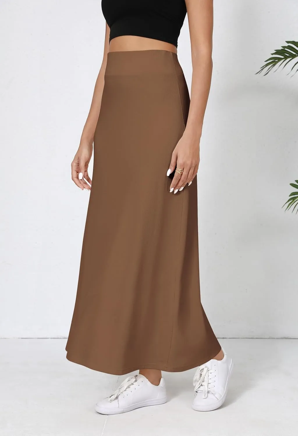 Urban CoCo Elastic Waist A-Line Long Maxi Skirt Below Knee for Women