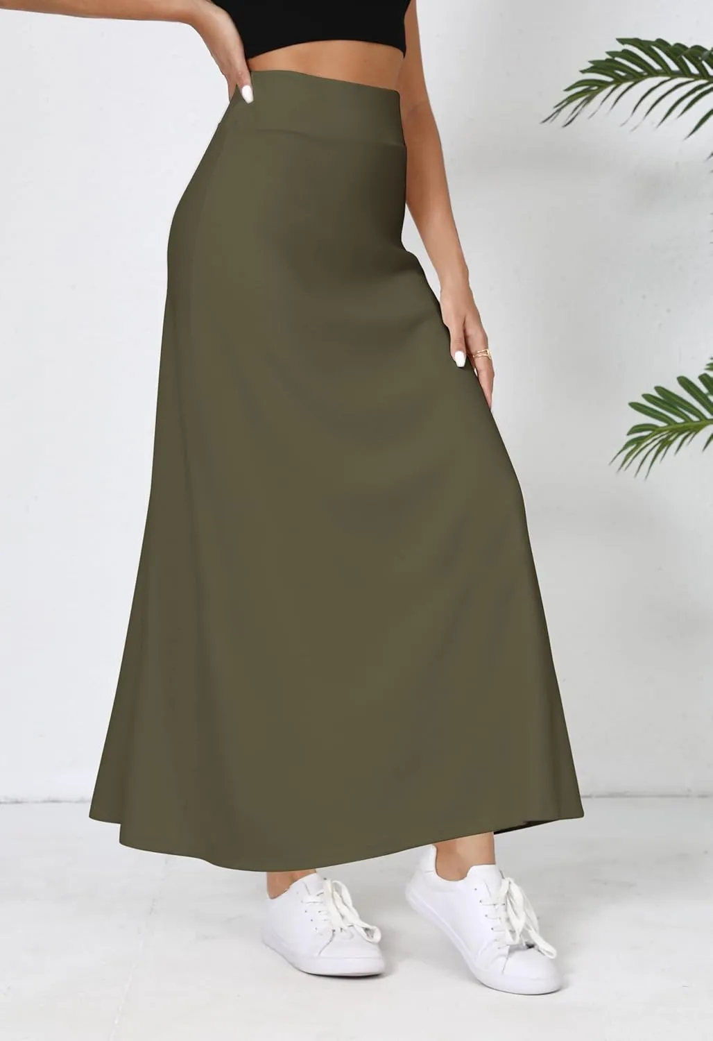 Urban CoCo Elastic Waist A-Line Long Maxi Skirt Below Knee for Women