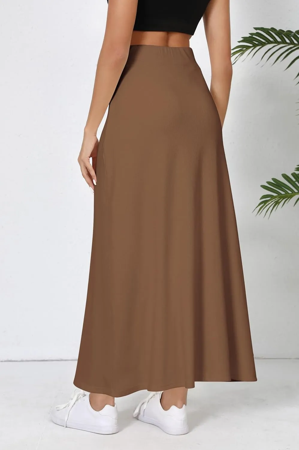 Urban CoCo Elastic Waist A-Line Long Maxi Skirt Below Knee for Women