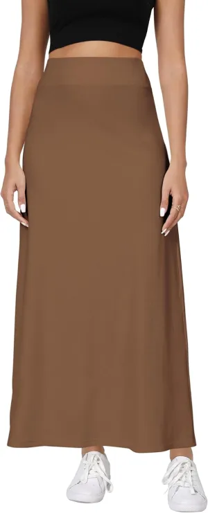 Urban CoCo Elastic Waist A-Line Long Maxi Skirt Below Knee for Women