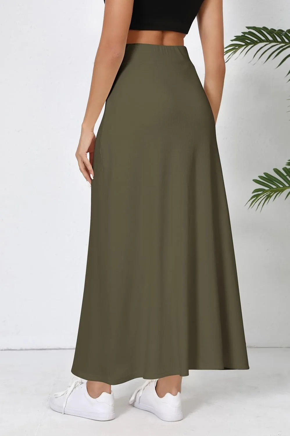 Urban CoCo Elastic Waist A-Line Long Maxi Skirt Below Knee for Women