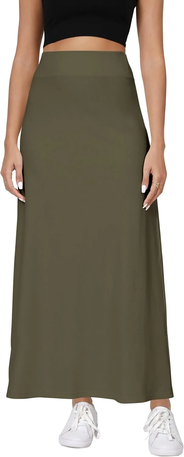 Urban CoCo Elastic Waist A-Line Long Maxi Skirt Below Knee for Women