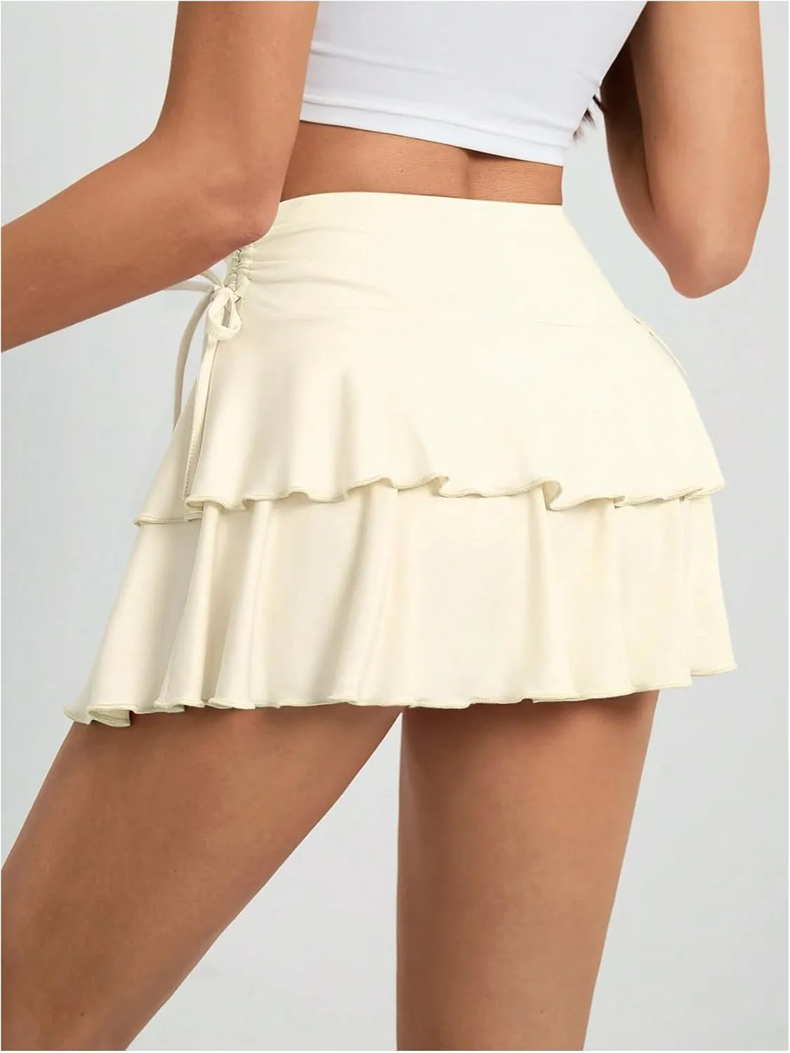Verdusa Women's Coquette Flowy Ruffle Skirt Y2k Drawstring Bow Side A Line Cute Mini Skirts