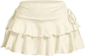 Verdusa Women's Coquette Flowy Ruffle Skirt Y2k Drawstring Bow Side A Line Cute Mini Skirts