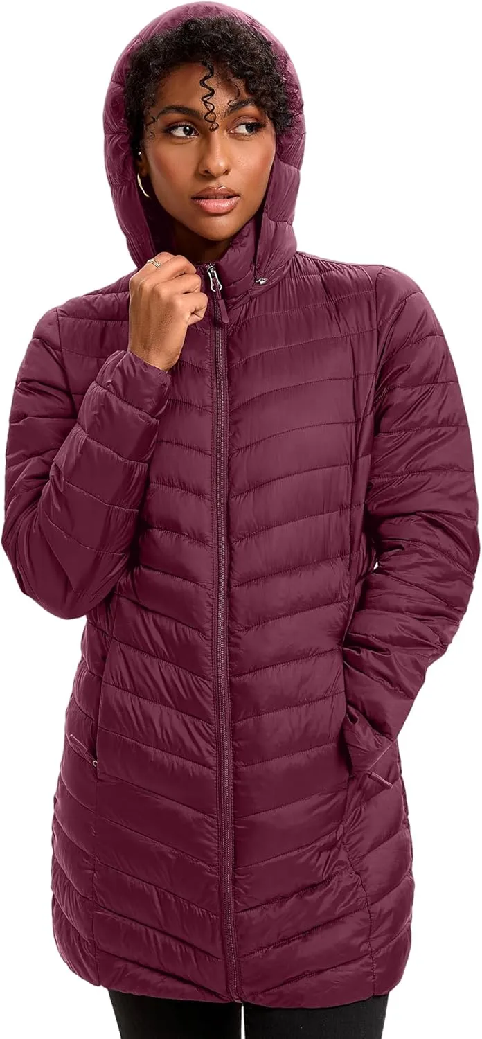 Women Packable Puffer Jacket Hooded Warm Lightweight Quilted Puffy Coat