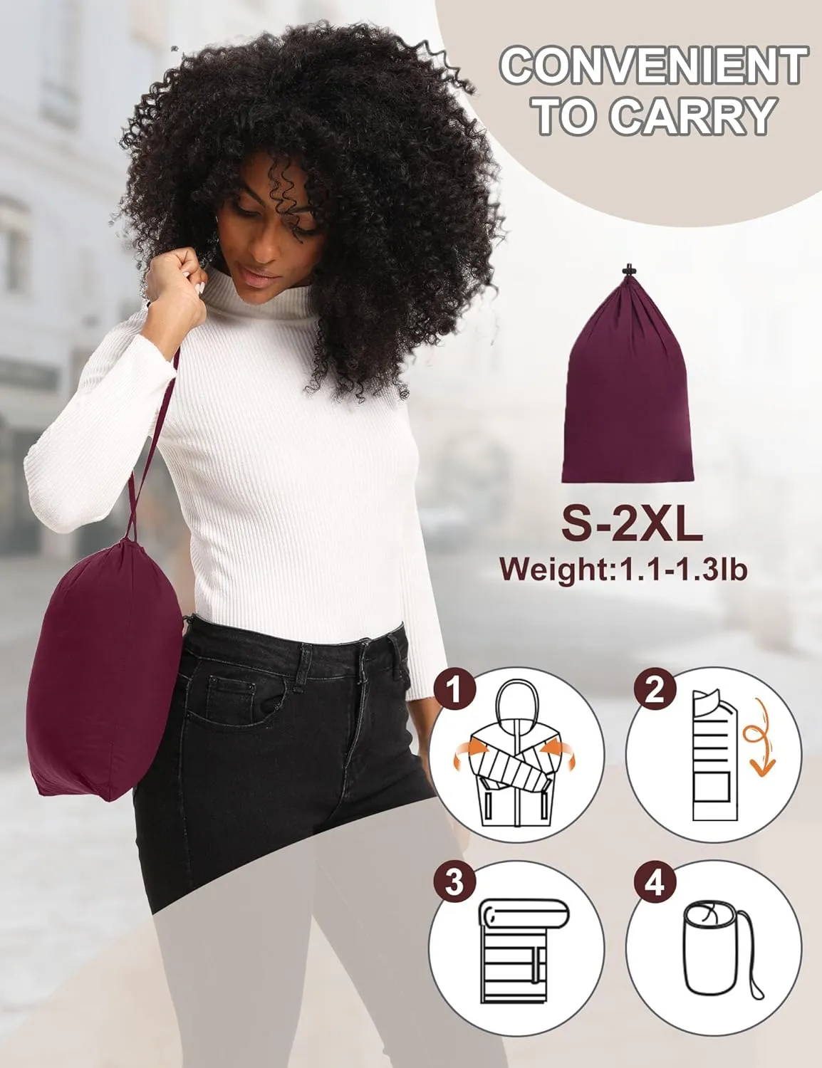 Women Packable Puffer Jacket Hooded Warm Lightweight Quilted Puffy Coat