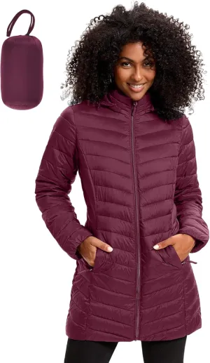 Women Packable Puffer Jacket Hooded Warm Lightweight Quilted Puffy Coat