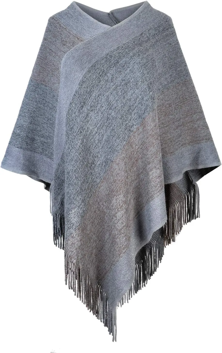 Women's Elegant Knitted Shawl Poncho with Fringed V-Neck Striped Sweater Pullover Cape Gifts for Women Mom