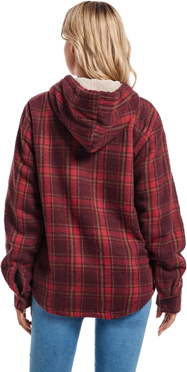 Women's Full Zip Fleece Flannel Jacket Plaid Sherpa Lined Jacket for Women