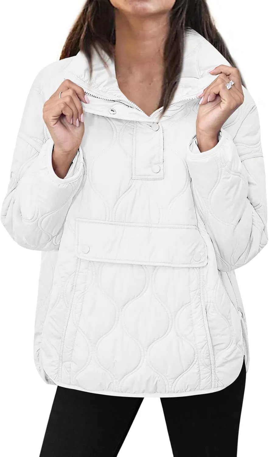 Yousify Womens Puffer Jackets Pullover Quilted Lightweight Jacket Long Sleeve Half Zip Up Coat with Pocket S-2XL